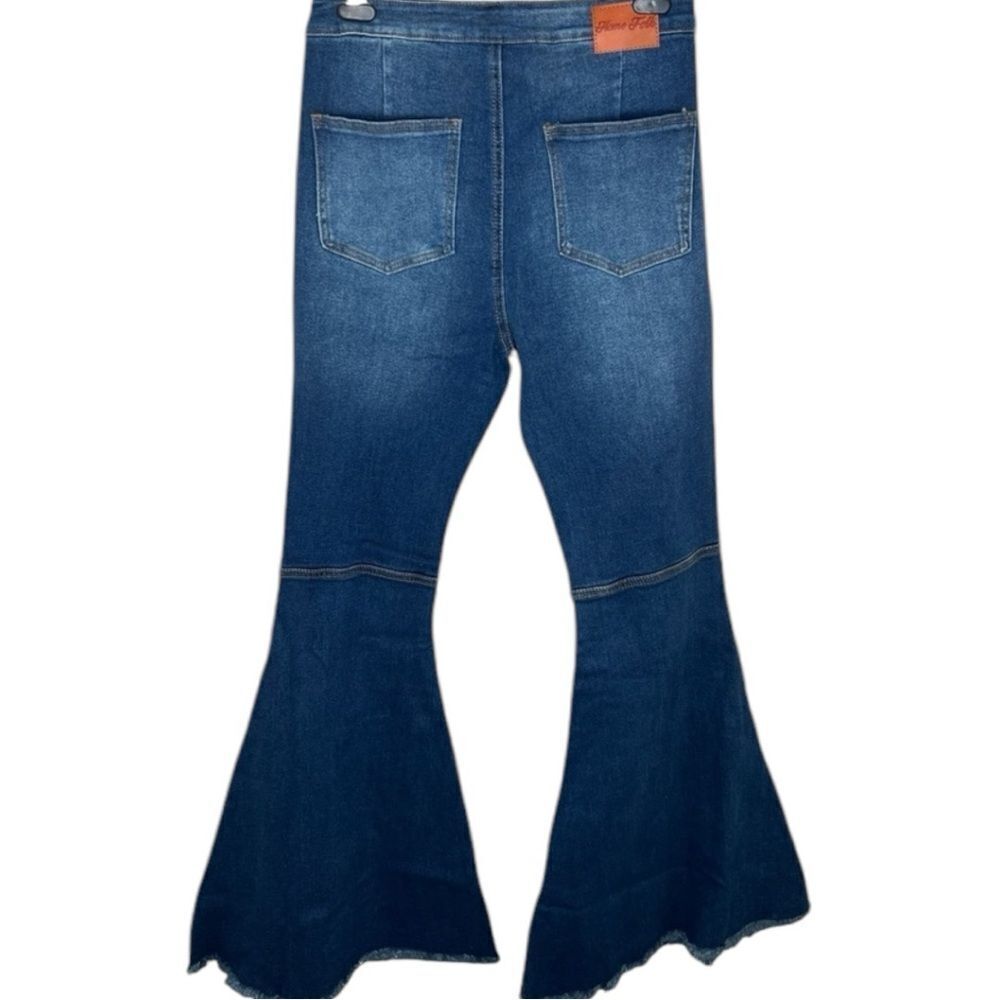 Dark Wash Distressed Flare Jeans | High Rise Stretch | Raw Hem | Plus Size | NWT - Picture 10 of 16